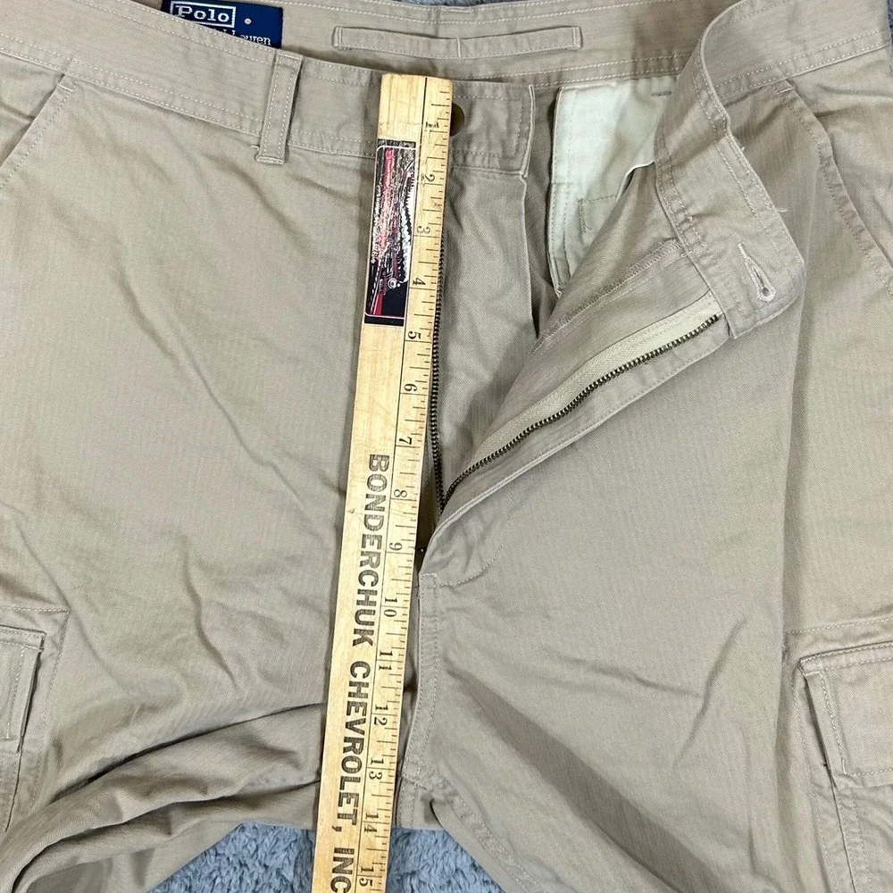 Polo Ralph Lauren Mens Khaki Herringbone Cotton Cargo Pants 35x29.5 Tan RN41381